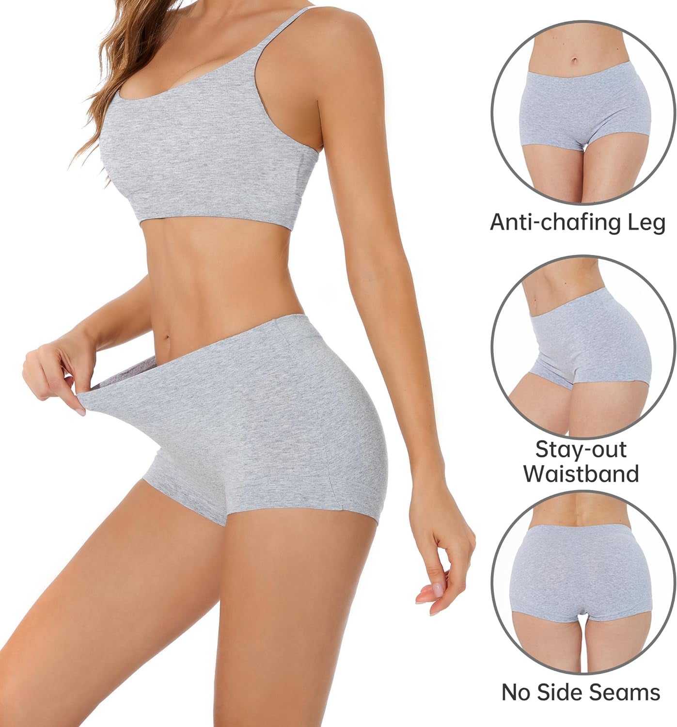 Experience Ultimate Comfort with Our Women's Cotton Boy Shorts - Stylish Grey Black 5-Pack