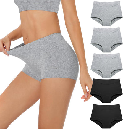 Experience Ultimate Comfort with Our Women's Cotton Boy Shorts - Stylish Grey Black 5-Pack