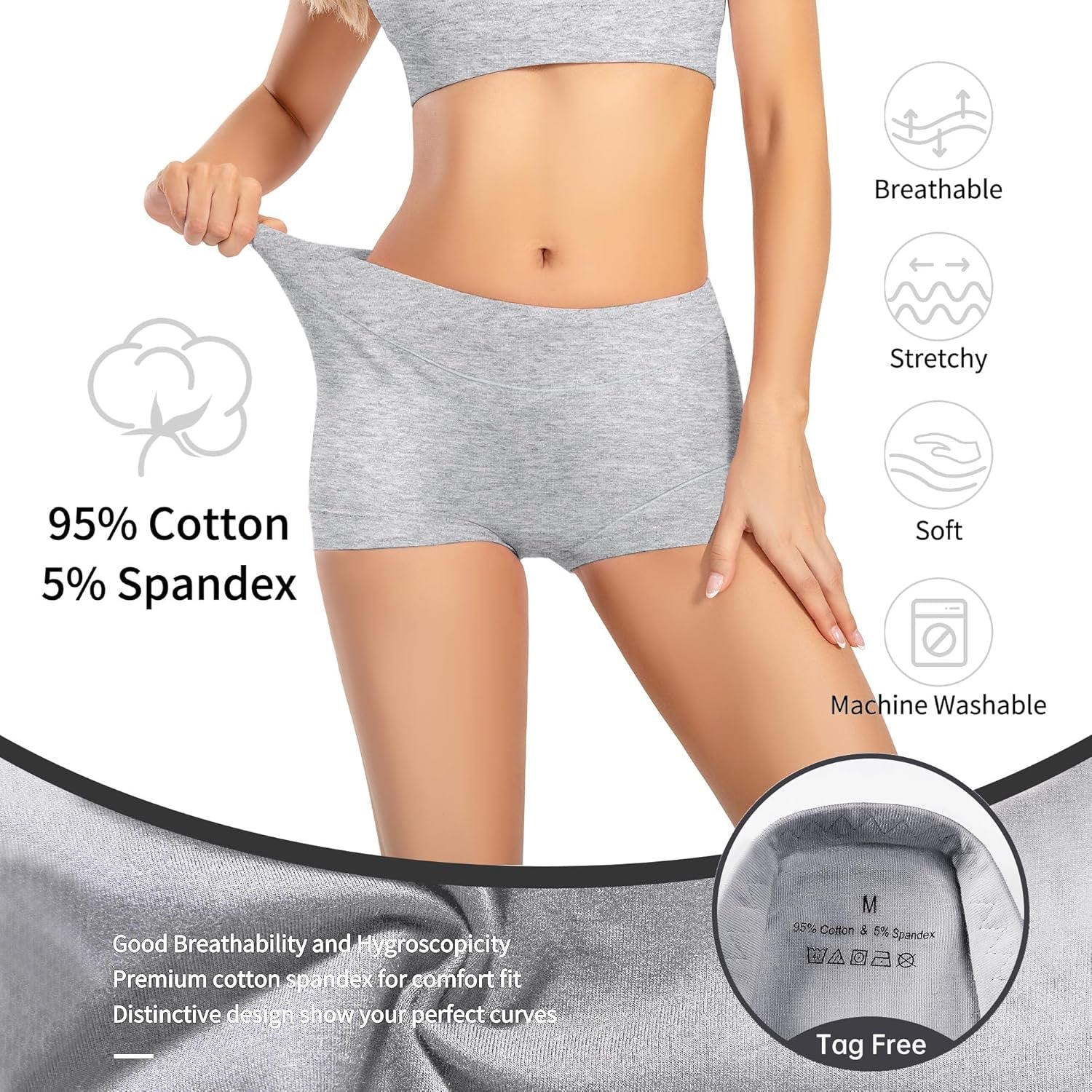 Experience Ultimate Comfort with Our Women's Cotton Boy Shorts - Stylish Grey Black 5-Pack
